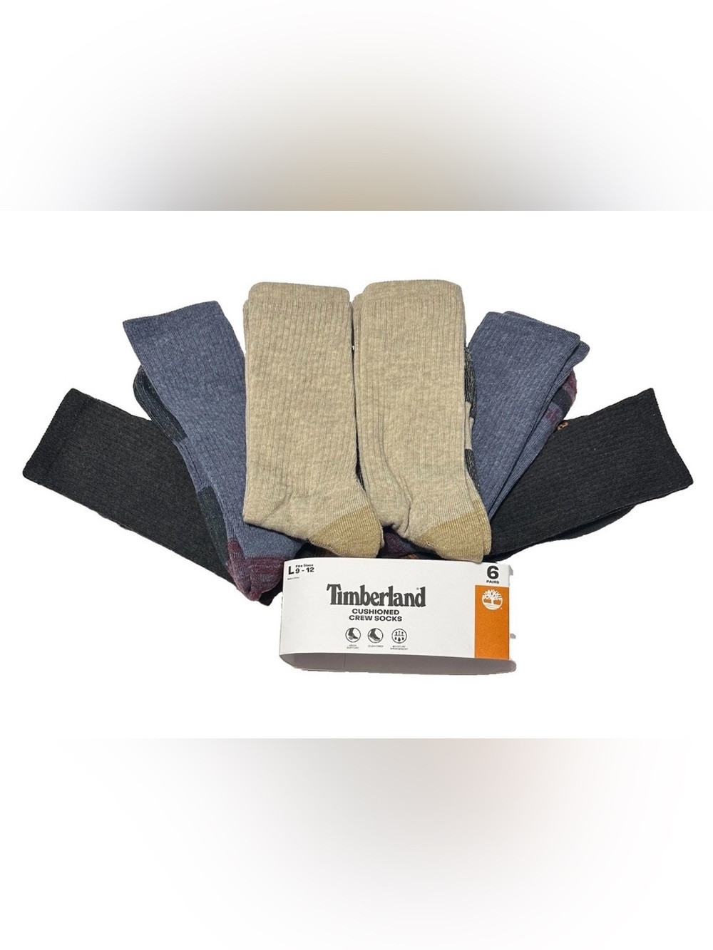Timberland 6-Pair Men's Performance Crew Socks Khaki/Blue/Charcoal Arch Support